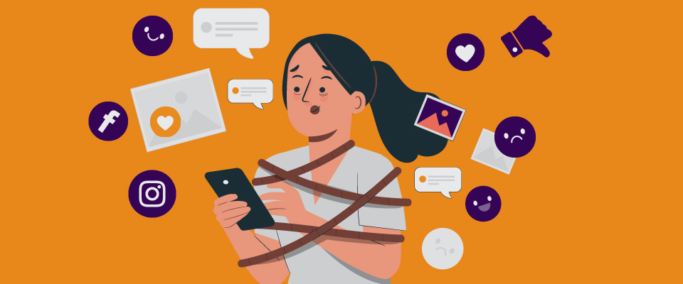 A girl is using social media on her phone to engage with audience and building connections